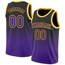 Charger l&#39;image dans la galerie, Custom Black Purple-Gold Authentic Fade Fashion Basketball Jersey
