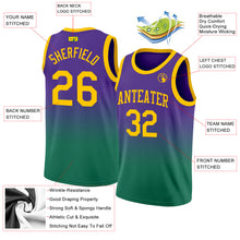 Charger l&#39;image dans la galerie, Custom Purple Gold-Kelly Green Authentic Fade Fashion Basketball Jersey
