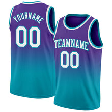 Charger l&#39;image dans la galerie, Custom Purple White-Teal Authentic Fade Fashion Basketball Jersey
