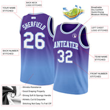 Загрузить изображение в средство просмотра галереи, Custom Purple White-Light Blue Authentic Fade Fashion Basketball Jersey
