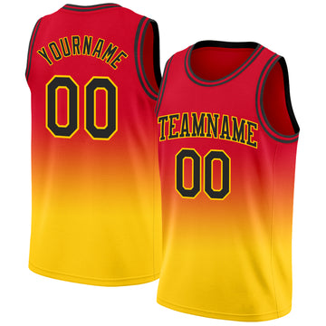 Custom Red Black-Gold Authentic Fade Fashion Basketball Jersey