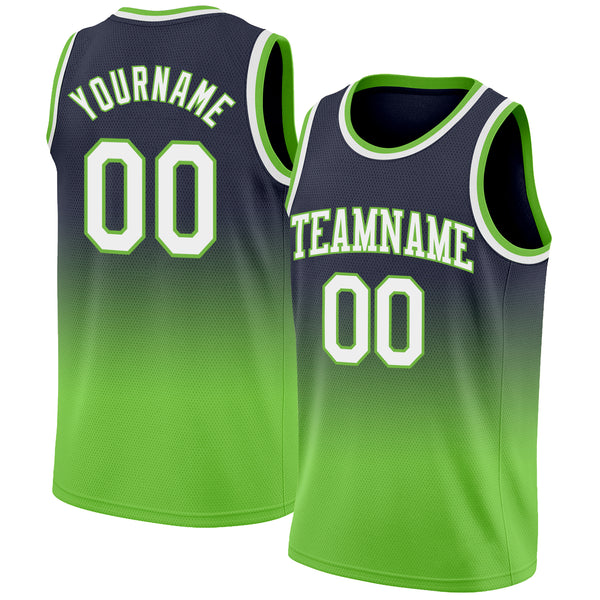 Custom Navy White-Neon Green Authentic Fade Fashion Basketball