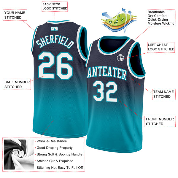 Cheap Custom Navy White-Teal Authentic Fade Fashion Basketball