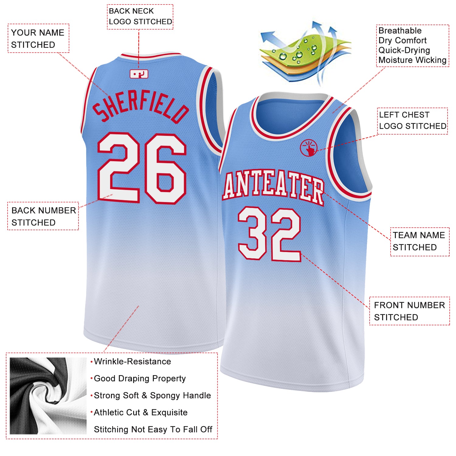 Cheap Custom Light Blue White-Red Authentic Fade Fashion Basketball Jersey  Free Shipping – CustomJerseysPro