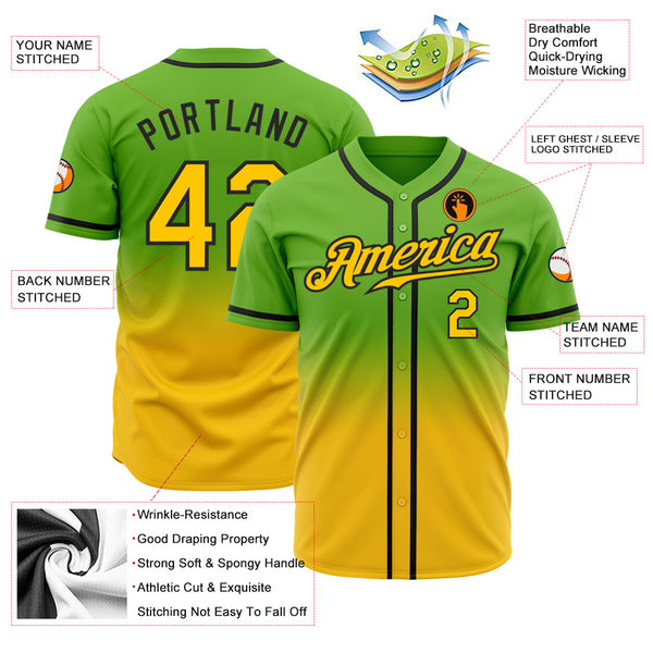 Cheap Custom Neon Green Gold-Black Authentic Fade Fashion Baseball Jersey  Free Shipping – CustomJerseysPro