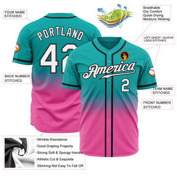 Custom Aqua White Pink-Black Authentic Fade Fashion Baseball Jersey