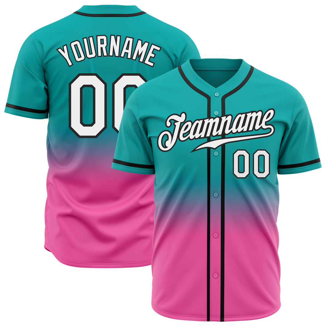 Custom Pink White-Black Authentic Fade Fashion Baseball Jersey in