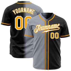 Custom Black Gold Gray-White Authentic Gradient Fashion Baseball Jersey