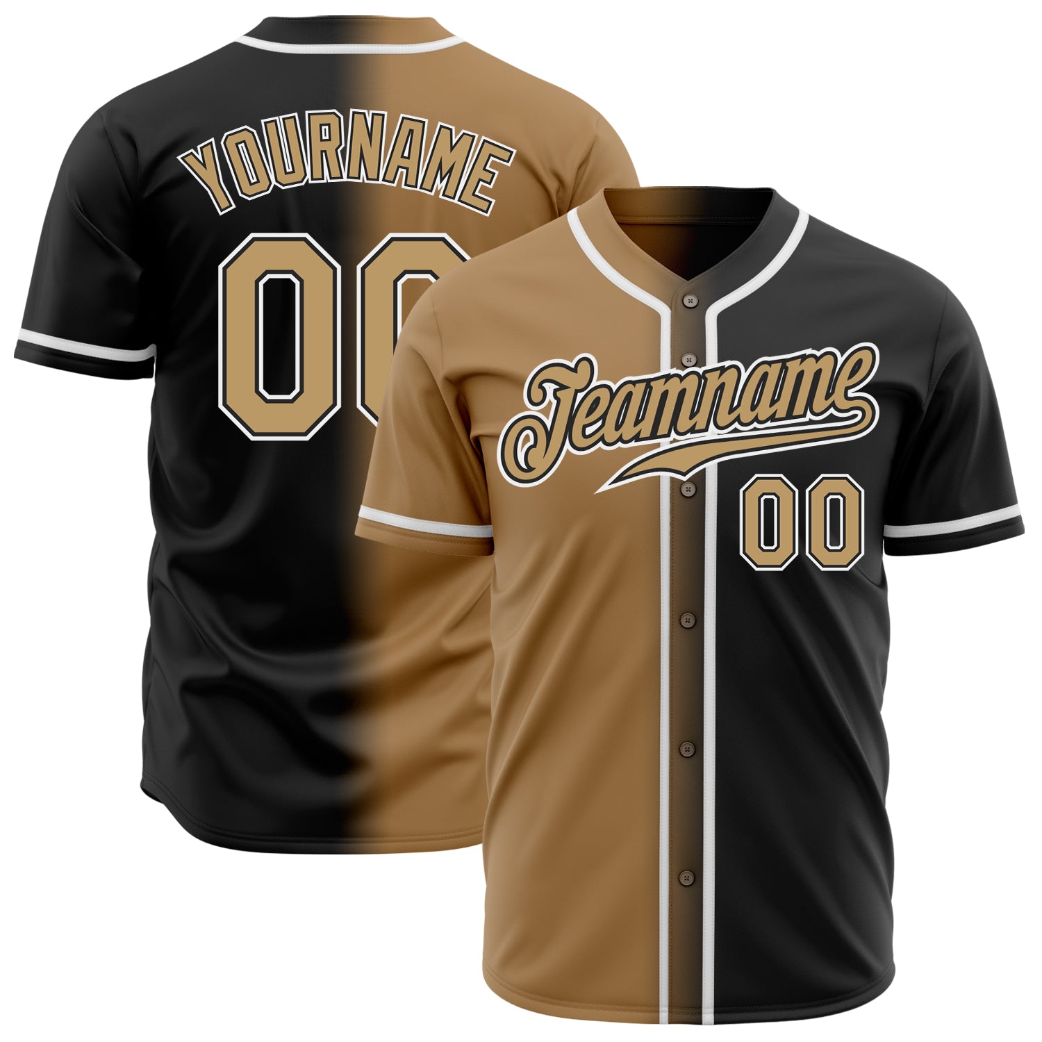 Custom White-Black Old Gold Authentic Split Fashion Baseball Jersey in 2023