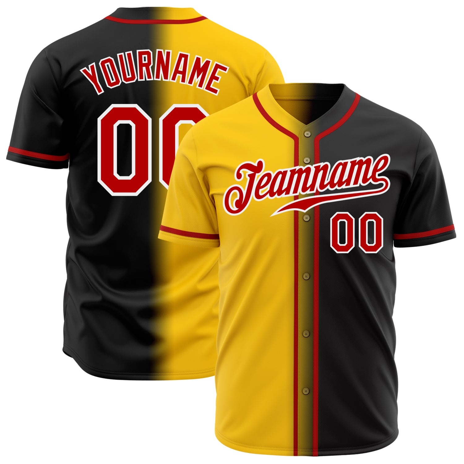 Custom Yellow Red-Black Authentic Fade Fashion Baseball Jersey