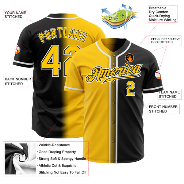 Custom Team White Baseball Authentic Gold Jersey Black