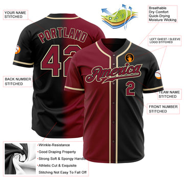 Custom Black Crimson-Cream Authentic Gradient Fashion Baseball Jersey