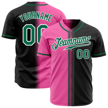 Custom Black Kelly Green Pink-White Authentic Gradient Fashion Baseball Jersey