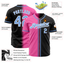 Laden Sie das Bild in den Galerie-Viewer, Custom Black Light Blue Pink-White Authentic Gradient Fashion Baseball Jersey
