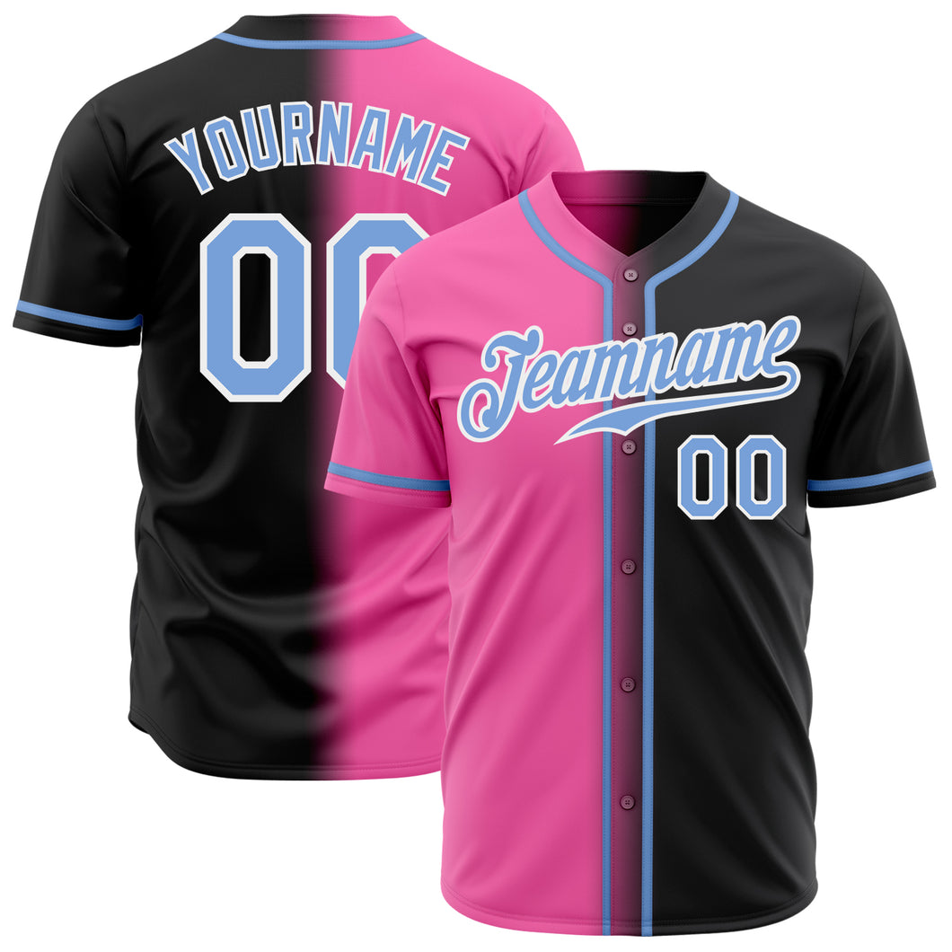 Custom Light Blue Pink-Black Authentic Gradient Fashion Baseball