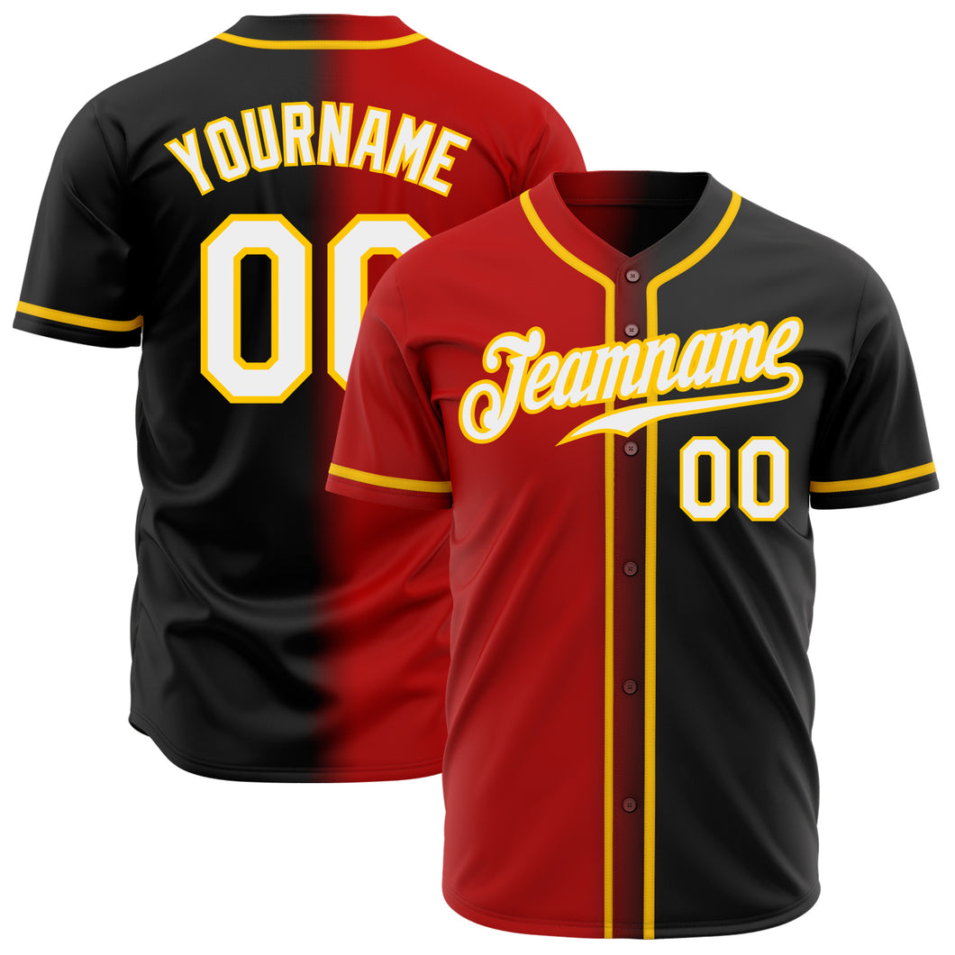 Custom Black White Red-Gold Authentic Gradient Fashion Baseball Jersey