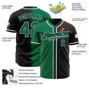 Custom Black Kelly Green-White Authentic Gradient Fashion Baseball Jersey