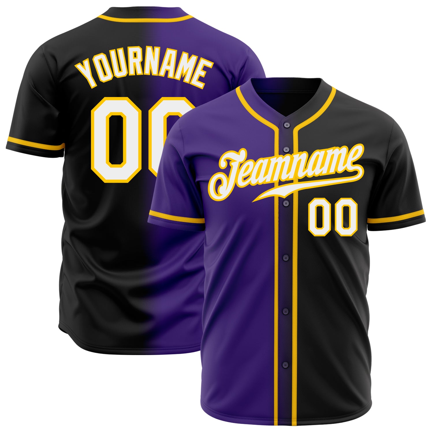 Custom Basketball Jersey Black Purple-Gold Authentic Fade Fashion