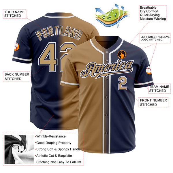 Custom Aqua Navy-Old Gold Authentic Baseball Jersey Women's Size:XL