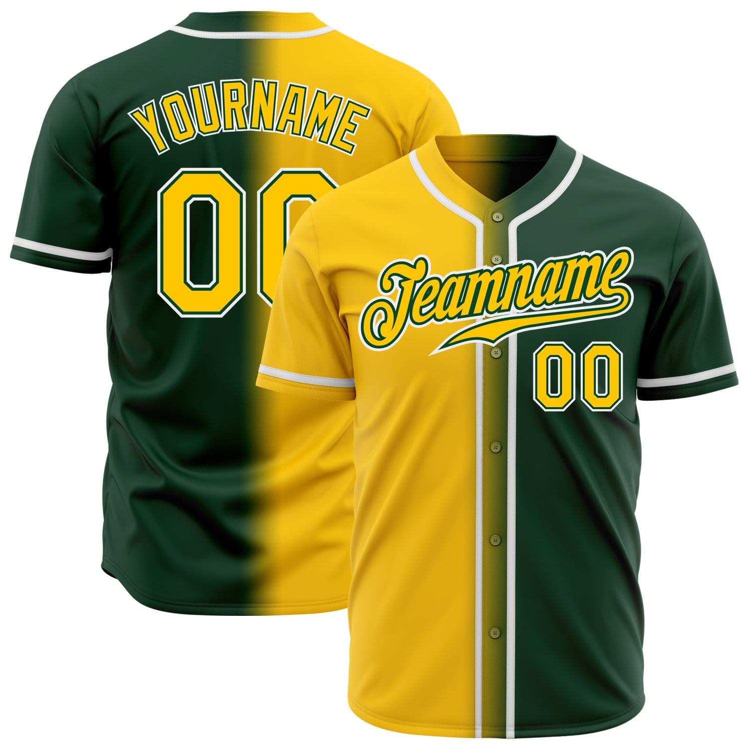 Custom Gold Green-White Authentic Fade Fashion Baseball Jersey Discount