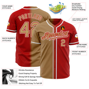 Custom Red Old Gold-White Authentic Gradient Fashion Baseball Jersey