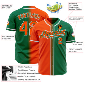 Custom Kelly Green Orange-White Authentic Gradient Fashion Baseball Jersey