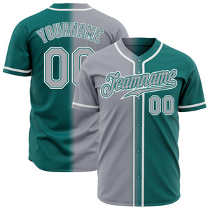 Custom Teal Gray-White Authentic Gradient Fashion Baseball Jersey