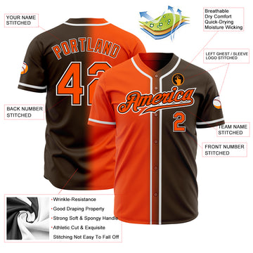 Custom Brown Orange-White Authentic Gradient Fashion Baseball Jersey