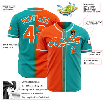 Custom Aqua Orange-White Authentic Gradient Fashion Baseball Jersey