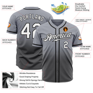 Custom Gray White Steel Gray-Black Authentic Fade Fashion Baseball Jersey