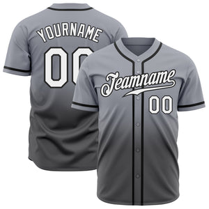 Custom Gray White Steel Gray-Black Authentic Fade Fashion Baseball Jersey