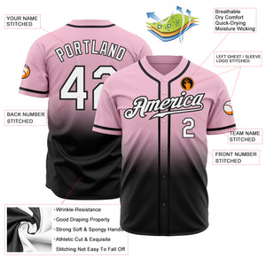 Custom Light Pink White-Black Authentic Fade Fashion Baseball Jersey