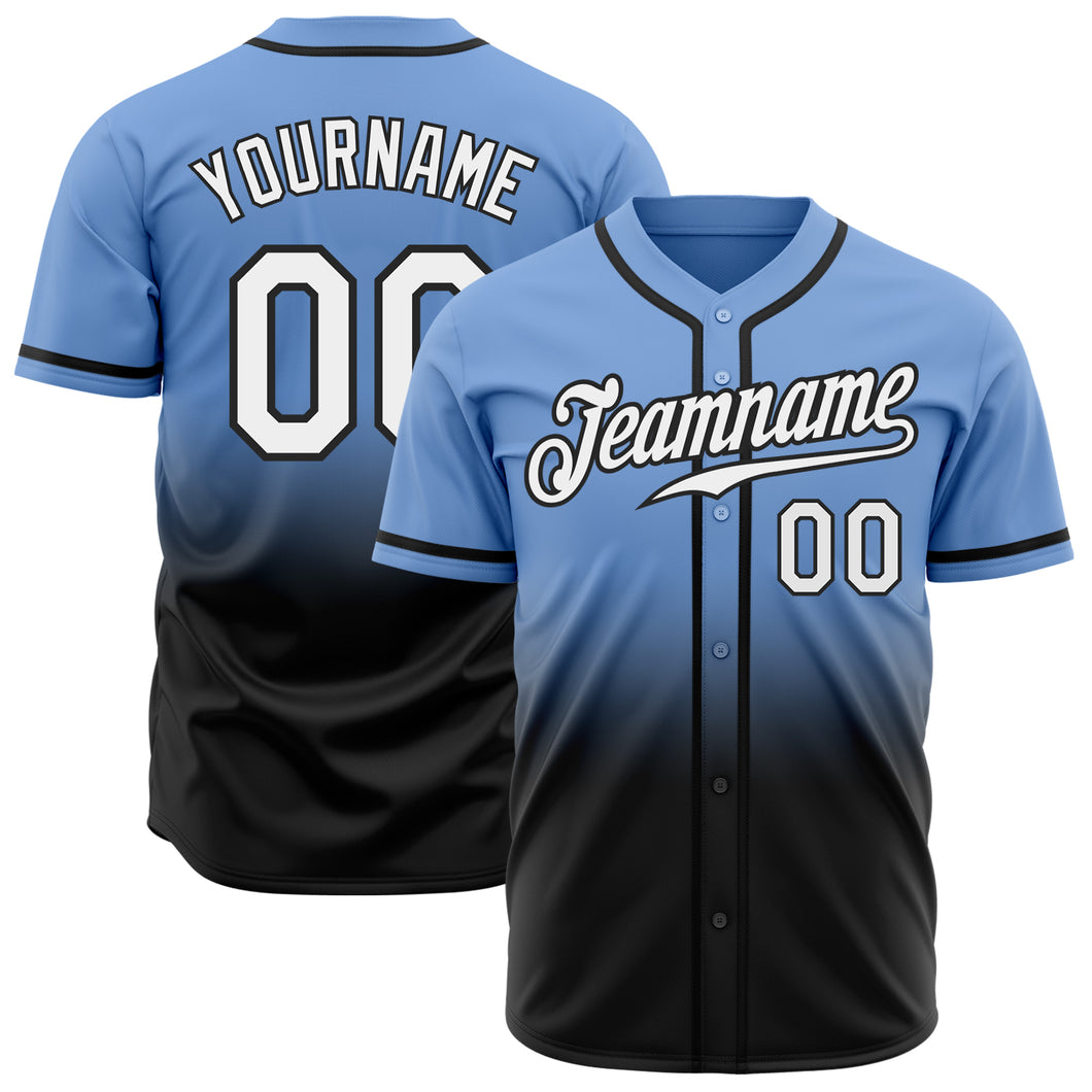 Custom Light Blue Red-Navy Authentic Fade Fashion Baseball Jersey