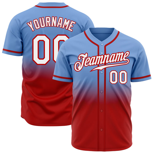 Light Blue White-Red CUSTOM Baseball Jersey 