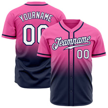 Load image into Gallery viewer, Custom Pink White-Navy Authentic Fade Fashion Baseball Jersey
