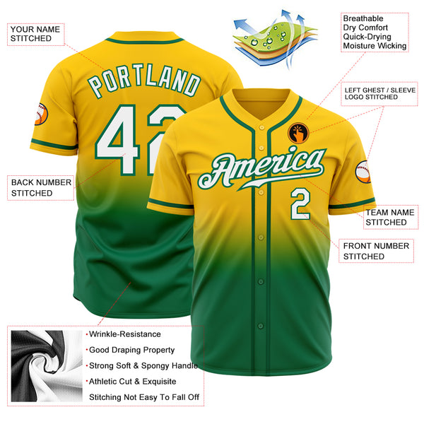 Cheap Custom Gold White-Kelly Green Authentic Fade Fashion Baseball Jersey  Free Shipping – CustomJerseysPro