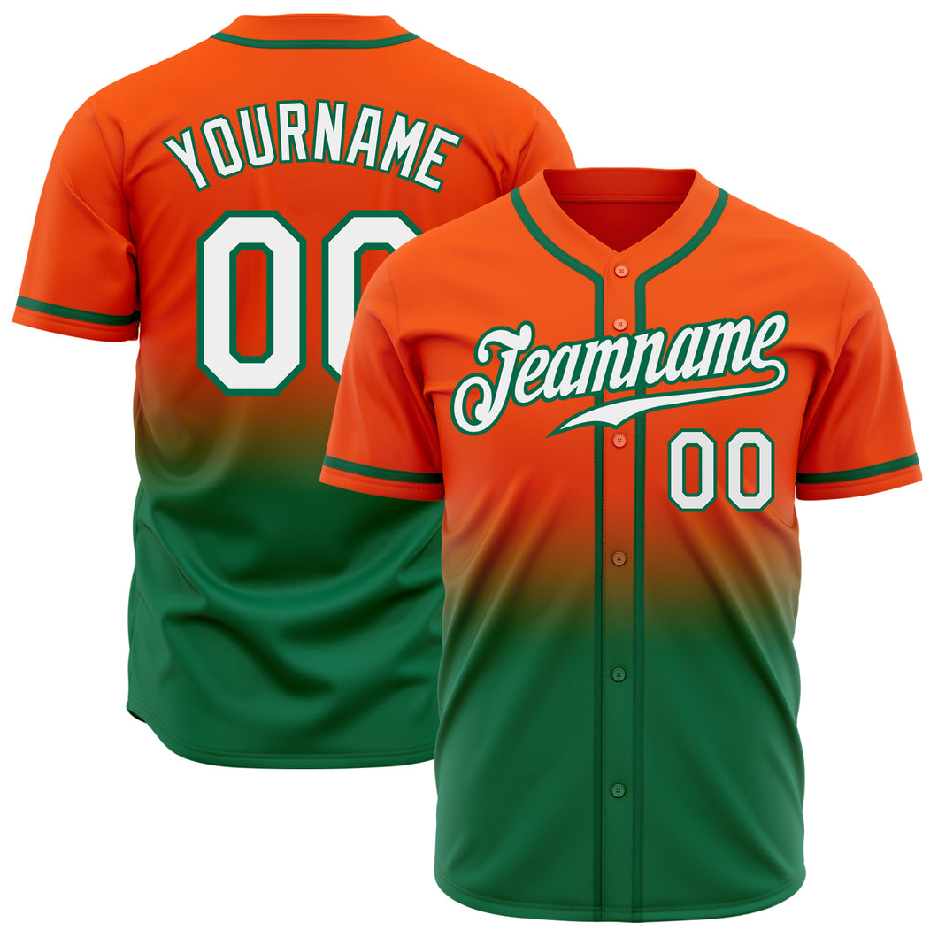 Custom White Kelly Green Orange Fade Fashion Baseball Jerseys For