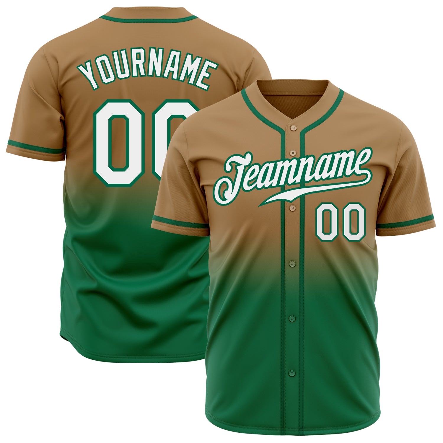 Custom Kelly Green Old Gold-White Authentic Fade Fashion Baseball Jersey  Discount