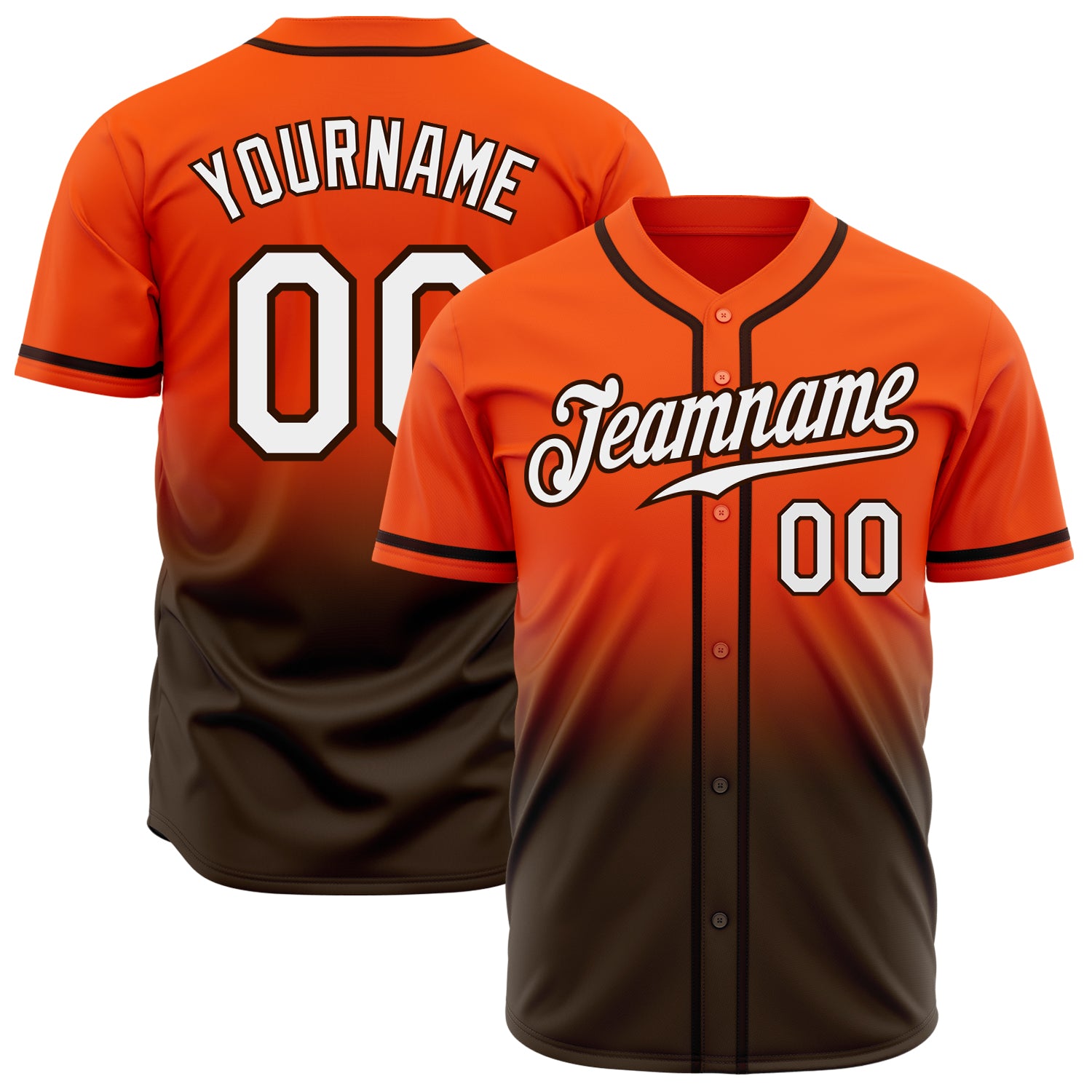 Custom Orange White Brown Fade Fashion Baseball Jerseys for Men & Women JN10231, XL / No Piping