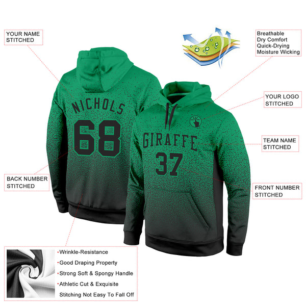 Custom Stitched Kelly Green Black Fade Fashion Sports Pullover Sweatshirt  Hoodie