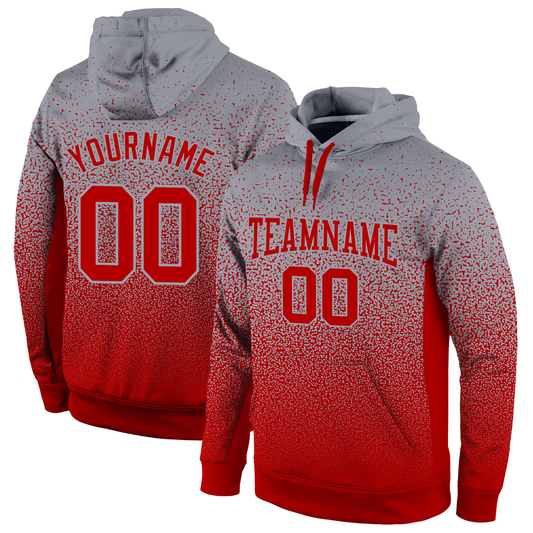 Custom Stitched Gray Red Fade Fashion Sports Pullover Sweatshirt Hoodie