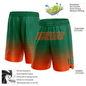 Custom Kelly Green Orange Pinstripe Fade Fashion Authentic Basketball Shorts