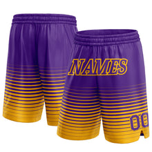 Laden Sie das Bild in den Galerie-Viewer, Custom Purple Gold Pinstripe Fade Fashion Authentic Basketball Shorts
