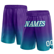 Загрузить изображение в средство просмотра галереи, Custom Purple White-Teal Pinstripe Fade Fashion Authentic Basketball Shorts
