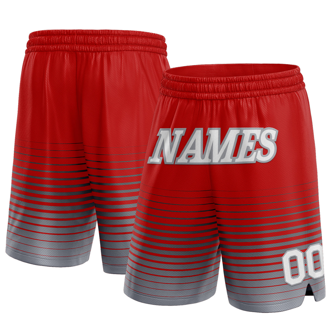 Custom Red White-Gray Pinstripe Fade Fashion Authentic Basketball Shorts