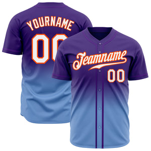 Custom Purple White Light Blue-Orange Authentic Fade Fashion Baseball Jersey