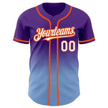 Custom Purple White Light Blue-Orange Authentic Fade Fashion Baseball Jersey