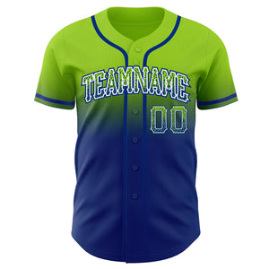 Custom Neon Green White-Royal Authentic Fade Fashion Baseball Jersey