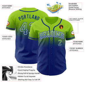 Custom Neon Green White-Royal Authentic Fade Fashion Baseball Jersey