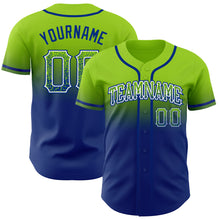 Load image into Gallery viewer, Custom Neon Green White-Royal Authentic Fade Fashion Baseball Jersey
